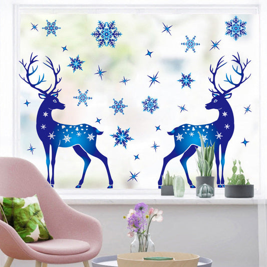 HKM-677331 Christmas Elk and Snowflake Wall Stickers – Decorative PVC Decals for Windows and Kids Rooms