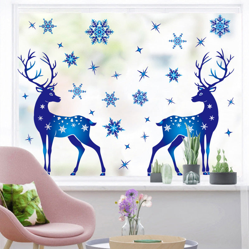 HKM-677331 Christmas Elk and Snowflake Wall Stickers – Decorative PVC Decals for Windows and Kids Rooms