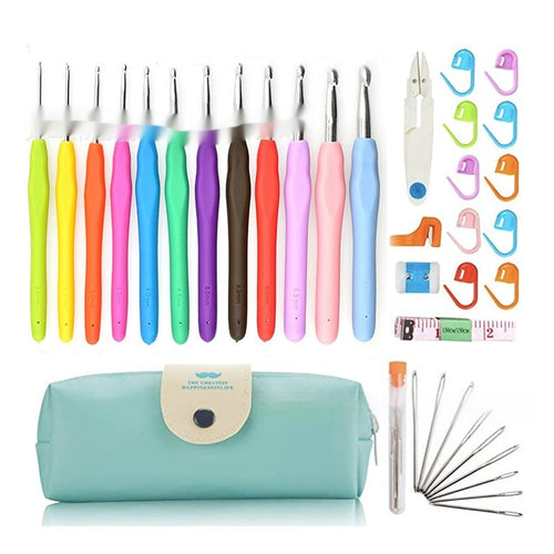 HKM-677395 Colorful Soft Handle Crochet Hook Set with Scissors - 30, 33, or 41 Pieces
