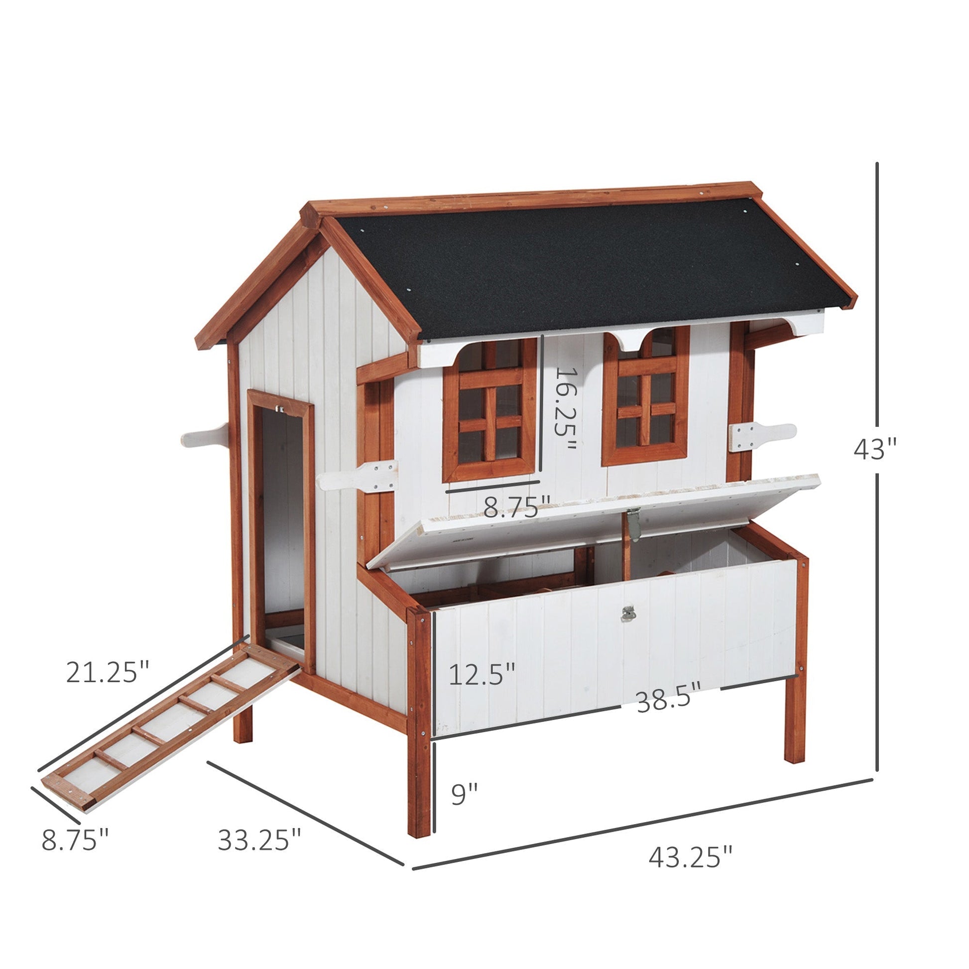 HKM-6776125 Wooden Chicken Coop with Nesting Box, Ramp, and Removable Tray for Poultry Care