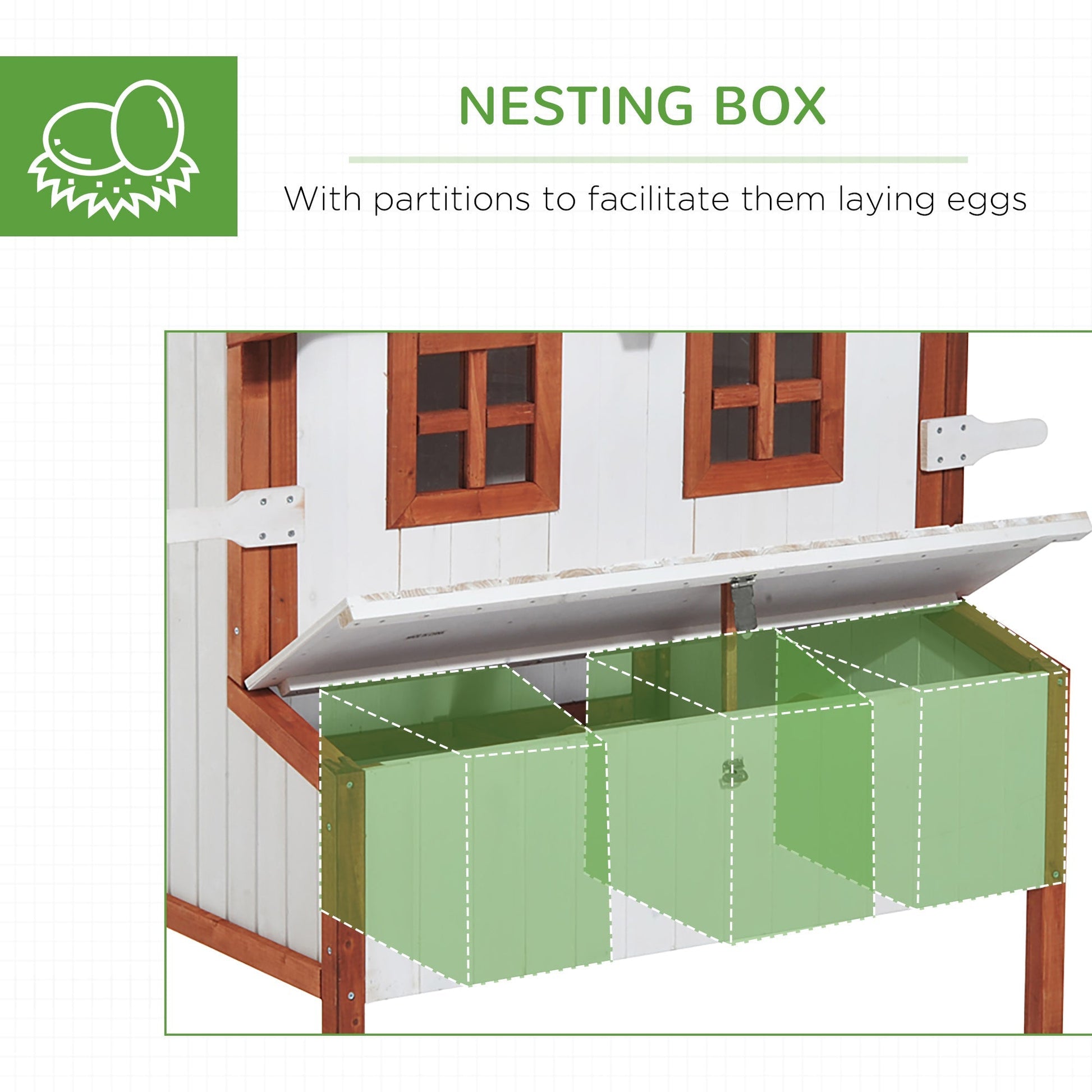 HKM-6776125 Wooden Chicken Coop with Nesting Box, Ramp, and Removable Tray for Poultry Care
