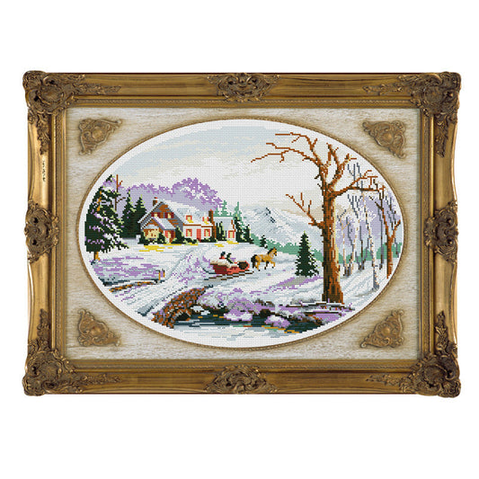 HKM-677715 Landscape Cross Stitch Embroidery Kit - 11CT Ecological Cotton Fabric, Pure White Background, 59x45cm