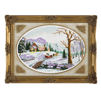 HKM-677715 Landscape Cross Stitch Embroidery Kit - 11CT Ecological Cotton Fabric, Pure White Background, 59x45cm
