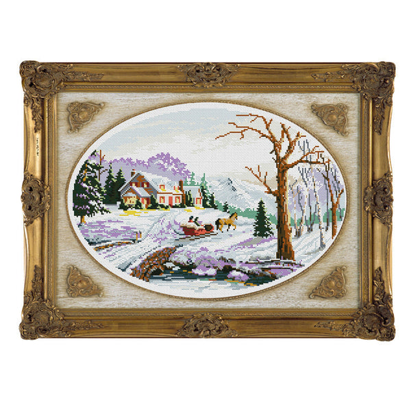 HKM-677715 Landscape Cross Stitch Embroidery Kit - 11CT Ecological Cotton Fabric, Pure White Background, 59x45cm
