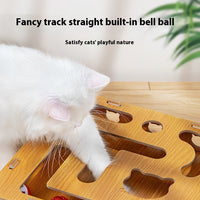 HKM-6778429 Interactive Wooden Cat Teasing Maze Box with Fun Stick and Bell Balls
