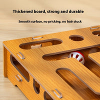 HKM-6778429 Interactive Wooden Cat Teasing Maze Box with Fun Stick and Bell Balls