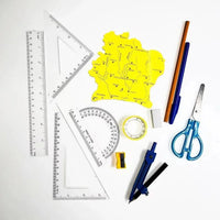 HKM-677843 Geometric Pencil Sharpener, Eraser, and Adhesive Tape Stationery Set for School and Kids