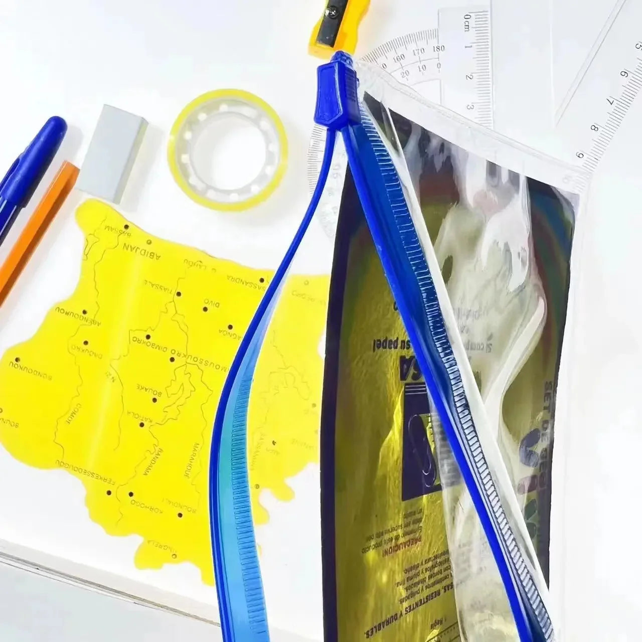 HKM-677843 Geometric Pencil Sharpener, Eraser, and Adhesive Tape Stationery Set for School and Kids