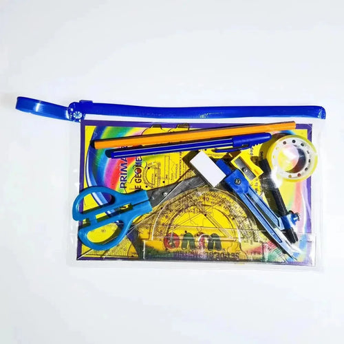 HKM-677843 Geometric Pencil Sharpener, Eraser, and Adhesive Tape Stationery Set for School and Kids