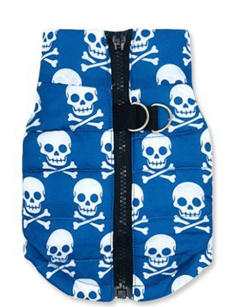 HKM-6778813 Blue Skull Padded Vest for Pets - Comfortable Cotton Leisure Wear in Sizes XS to XL