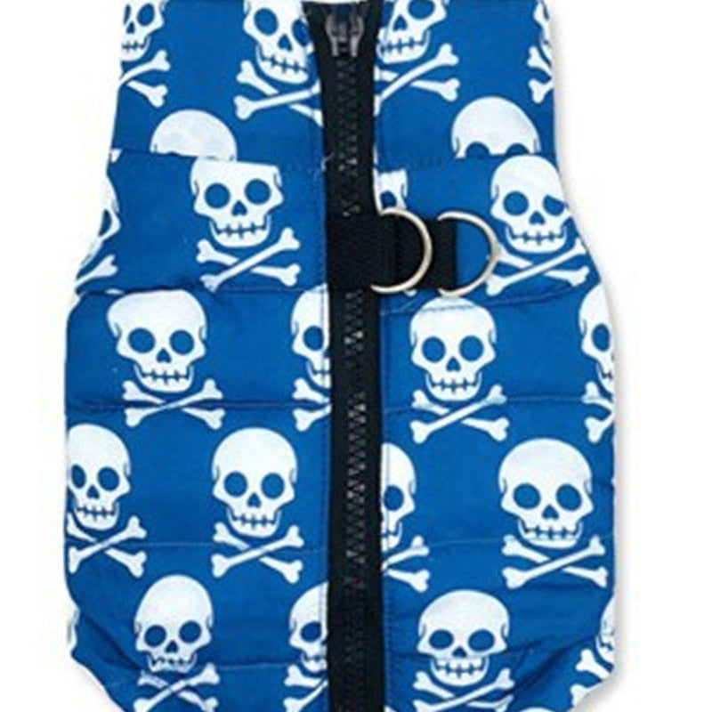 HKM-6778813 Blue Skull Padded Vest for Pets - Comfortable Cotton Leisure Wear in Sizes XS to XL