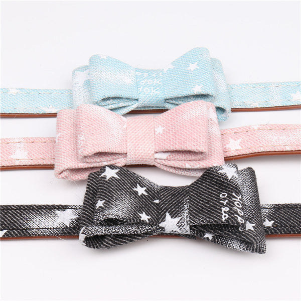 HKM-6780221 Cowboy Style PU Dog and Cat Collar with Adjustable Bow Tie - Available in Blue, Black, Pink