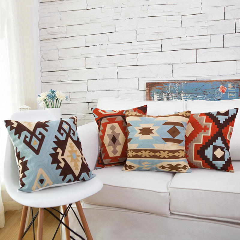 HKM-678099 Embroidered 100% Cotton Sofa Pillow Cover with Cashmere Thread - 45x45CM