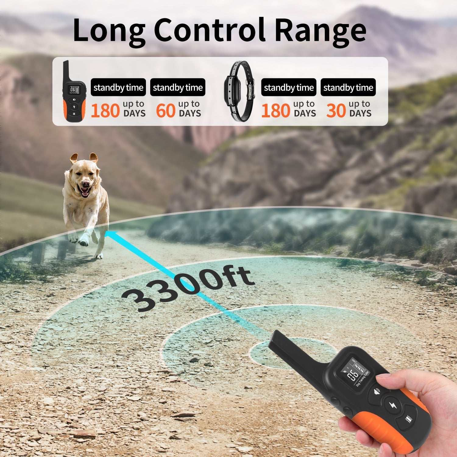 HKM-6781501 Waterproof Remote Dog Training Collar with Electric Shock, Vibration, and Beep Functions, Range Up to 1000 Meters