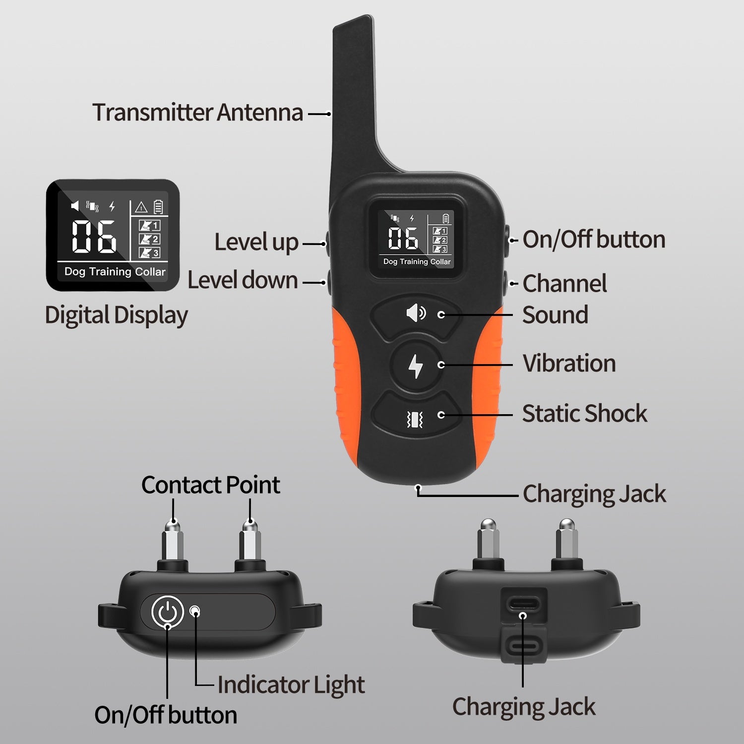 HKM-6781501 Waterproof Remote Dog Training Collar with Electric Shock, Vibration, and Beep Functions, Range Up to 1000 Meters