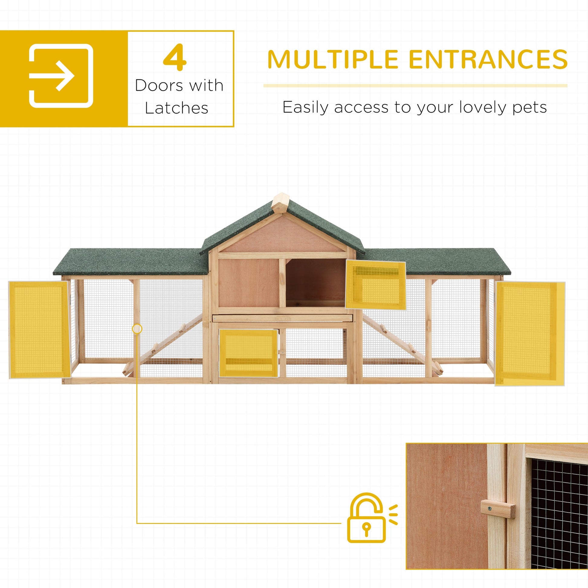 HKM-6781885 Large Outdoor Rabbit Hutch with Solid Fir Wood, Metal Wire Fencing, and Removable Tray for Easy Cleaning