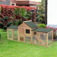 HKM-6781885 Large Outdoor Rabbit Hutch with Solid Fir Wood, Metal Wire Fencing, and Removable Tray for Easy Cleaning