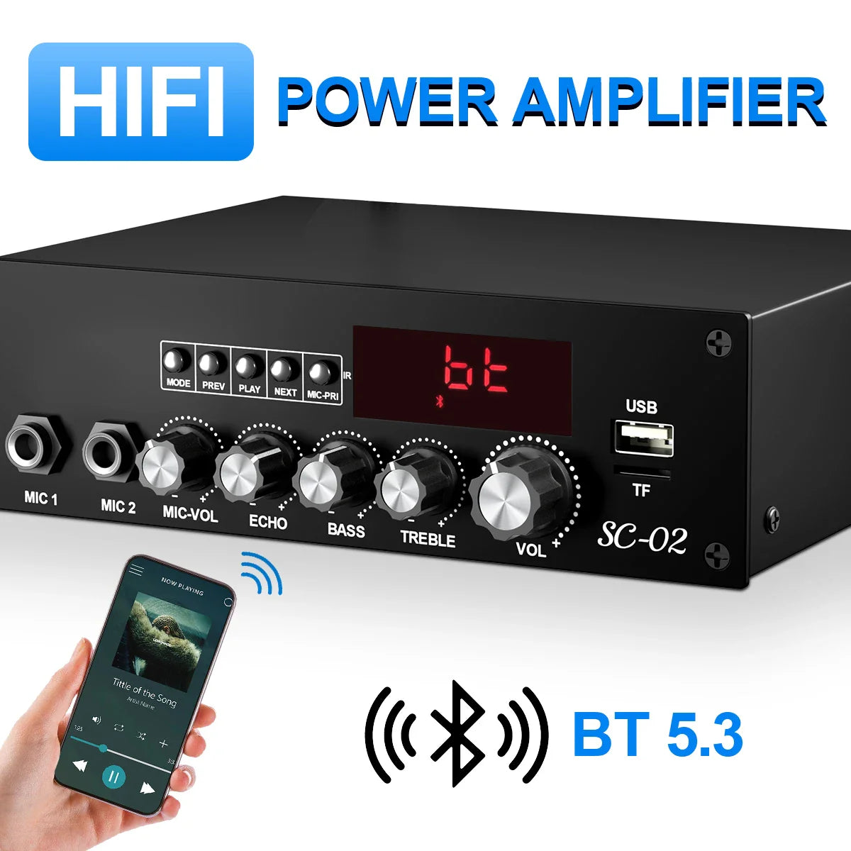 HKM-678227 200W Bluetooth High Power Amplifier Mini Home Theater Dual Channel Digital AMP