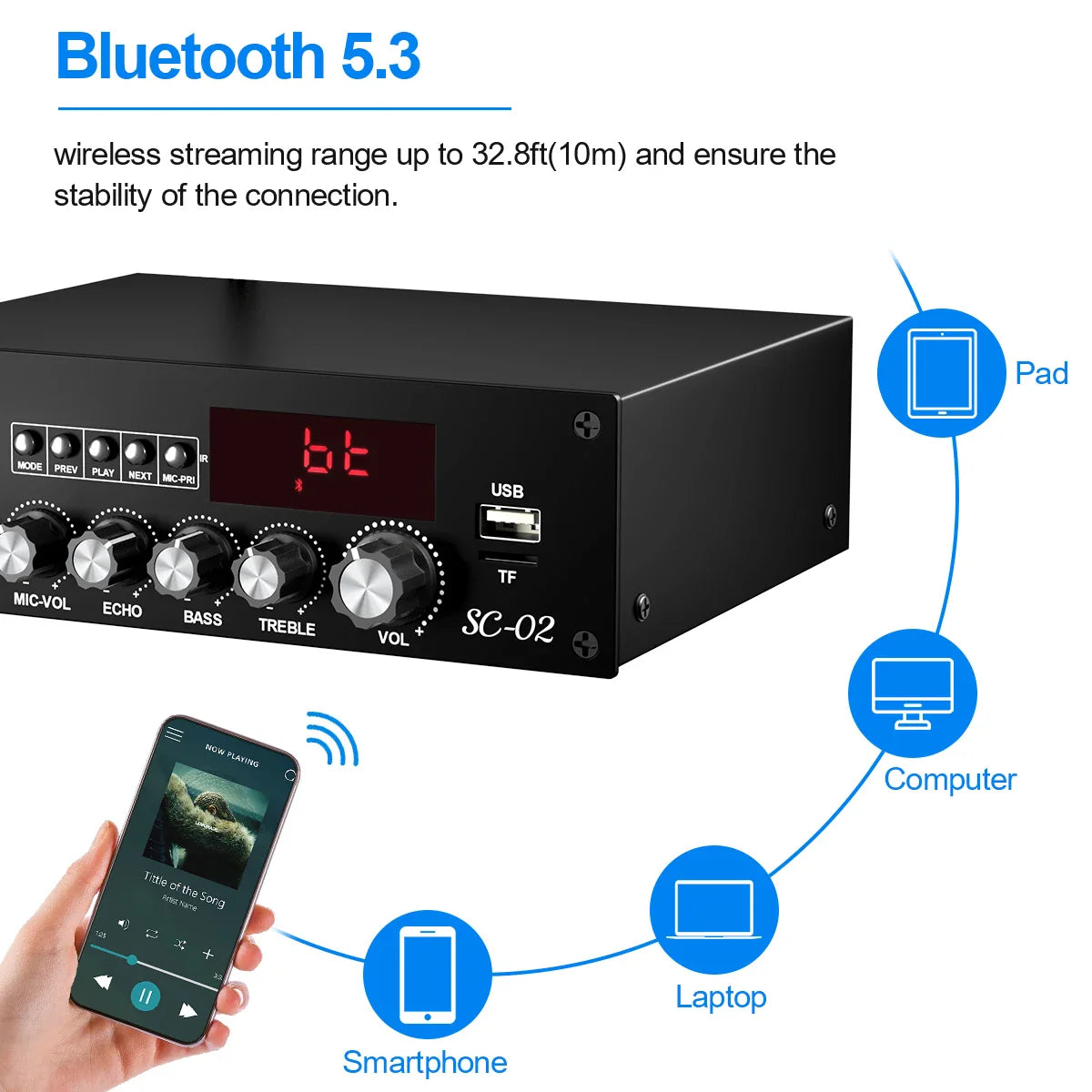 HKM-678227 200W Bluetooth High Power Amplifier Mini Home Theater Dual Channel Digital AMP