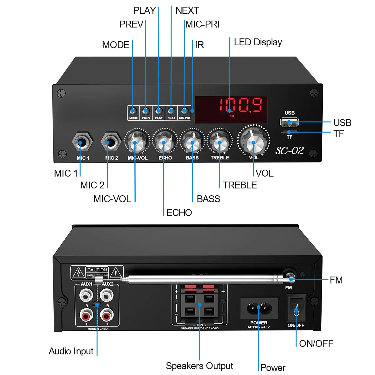 HKM-678227 200W Bluetooth High Power Amplifier Mini Home Theater Dual Channel Digital AMP
