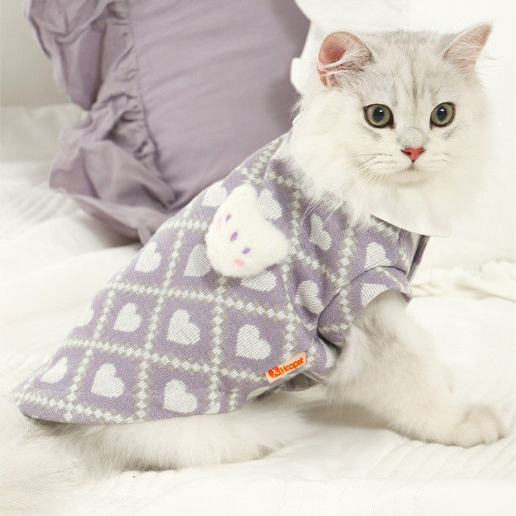 HKM-6784573 Lightweight Summer Cat Shirt - Plush Bear Round-Neck in Pink & Purple, Multiple Sizes Available