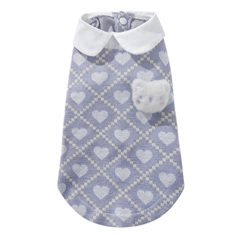 HKM-6784573 Lightweight Summer Cat Shirt - Plush Bear Round-Neck in Pink & Purple, Multiple Sizes Available