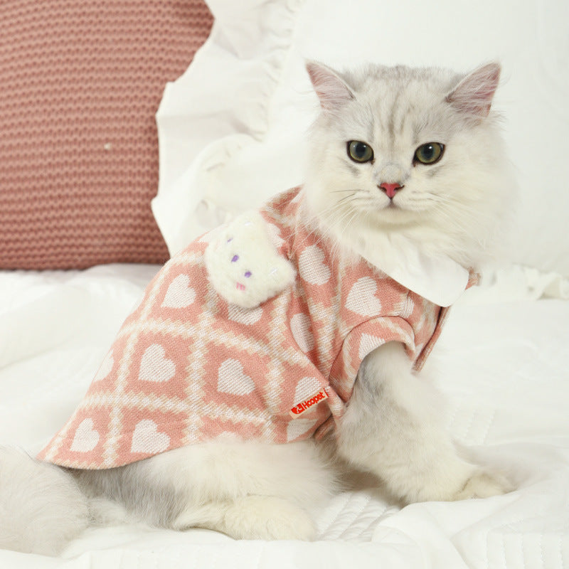 HKM-6784573 Lightweight Summer Cat Shirt - Plush Bear Round-Neck in Pink & Purple, Multiple Sizes Available