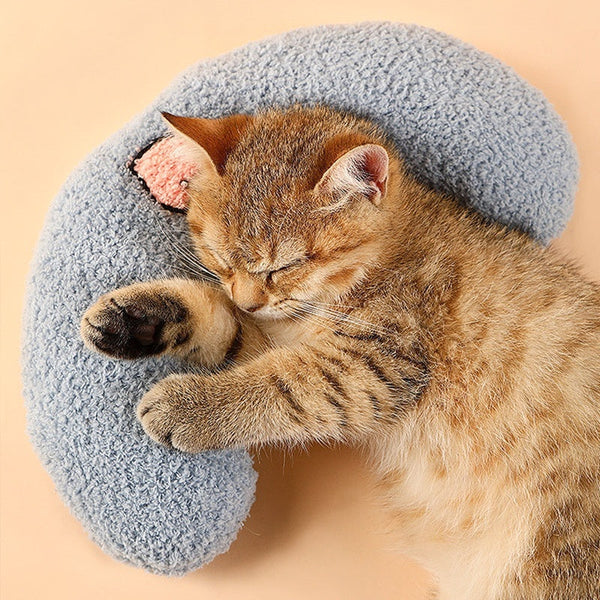 HKM-6784829 Cozy Cotton Plush Moon Pillow for Small Dogs - Light Yellow, White, Blue Options