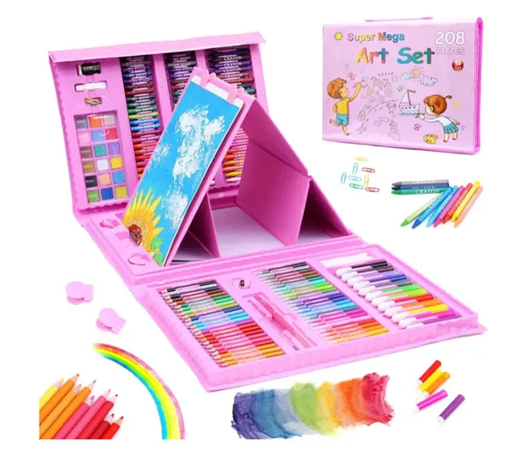 HKM-678675 208-Piece Kids Drawing Art Set with Wooden Drawing Board for Ages 2-7