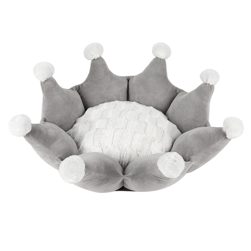 HKM-6788029 Removable Washable Crown Sleeping Nest for Pets - Soft Fluff Bed in Pink, Gray, Khaki