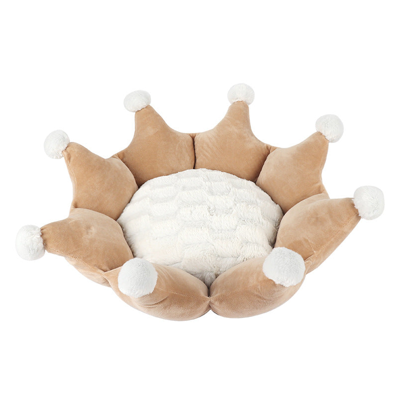 HKM-6788029 Removable Washable Crown Sleeping Nest for Pets - Soft Fluff Bed in Pink, Gray, Khaki
