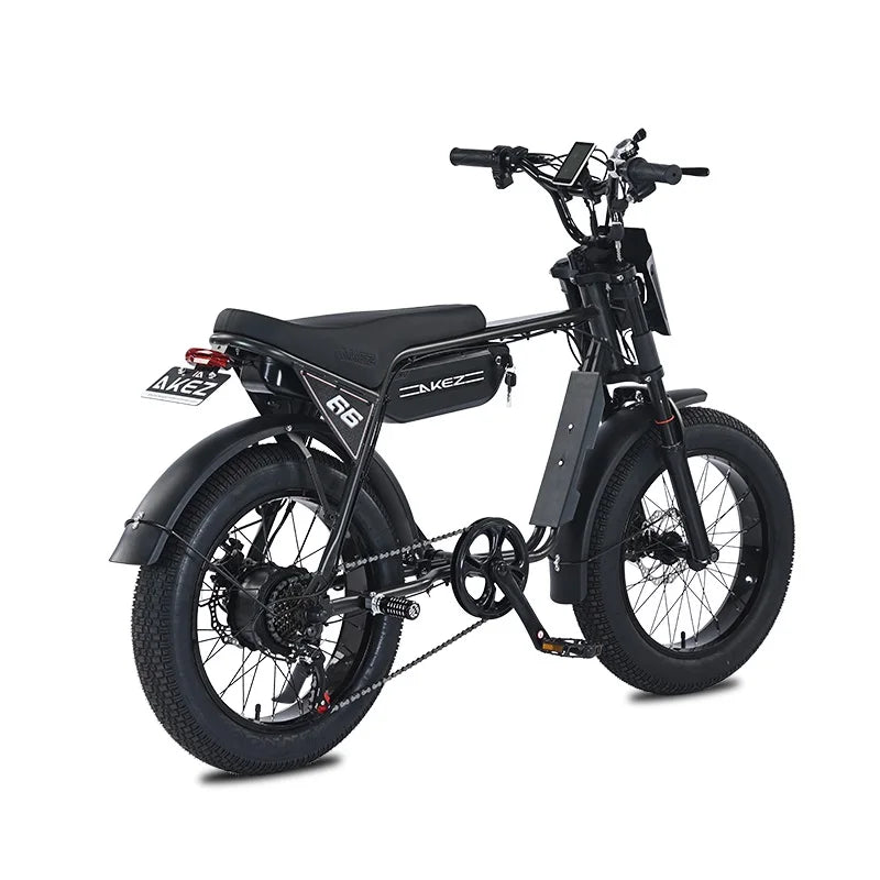 HKM-678803 Akez ZX 750W Electric Fat Tire Bike - 20 Inch Wheels, 7 Speed, 48V Lithium Battery, Classic Cafe Racer Design