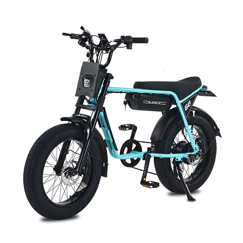 HKM-678803 Akez ZX 750W Electric Fat Tire Bike - 20 Inch Wheels, 7 Speed, 48V Lithium Battery, Classic Cafe Racer Design