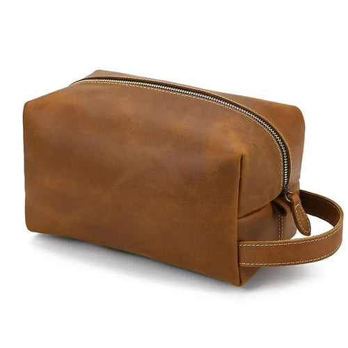 HKM-678931 Vintage Leather Multifunctional Travel Clutch and Toiletry Bag for Men and Women