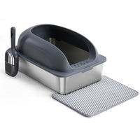 HKM-6789437 Large Stainless Steel Cat Litter Box with Lid, Non-Slip Base, Scoop and Mat Included