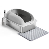 HKM-6789437 Large Stainless Steel Cat Litter Box with Lid, Non-Slip Base, Scoop and Mat Included