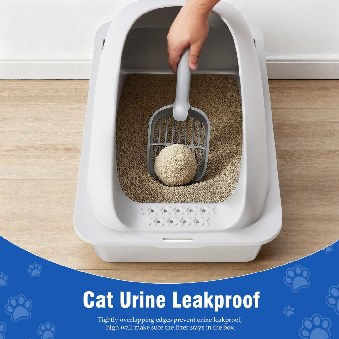HKM-6789437 Large Stainless Steel Cat Litter Box with Lid, Non-Slip Base, Scoop and Mat Included