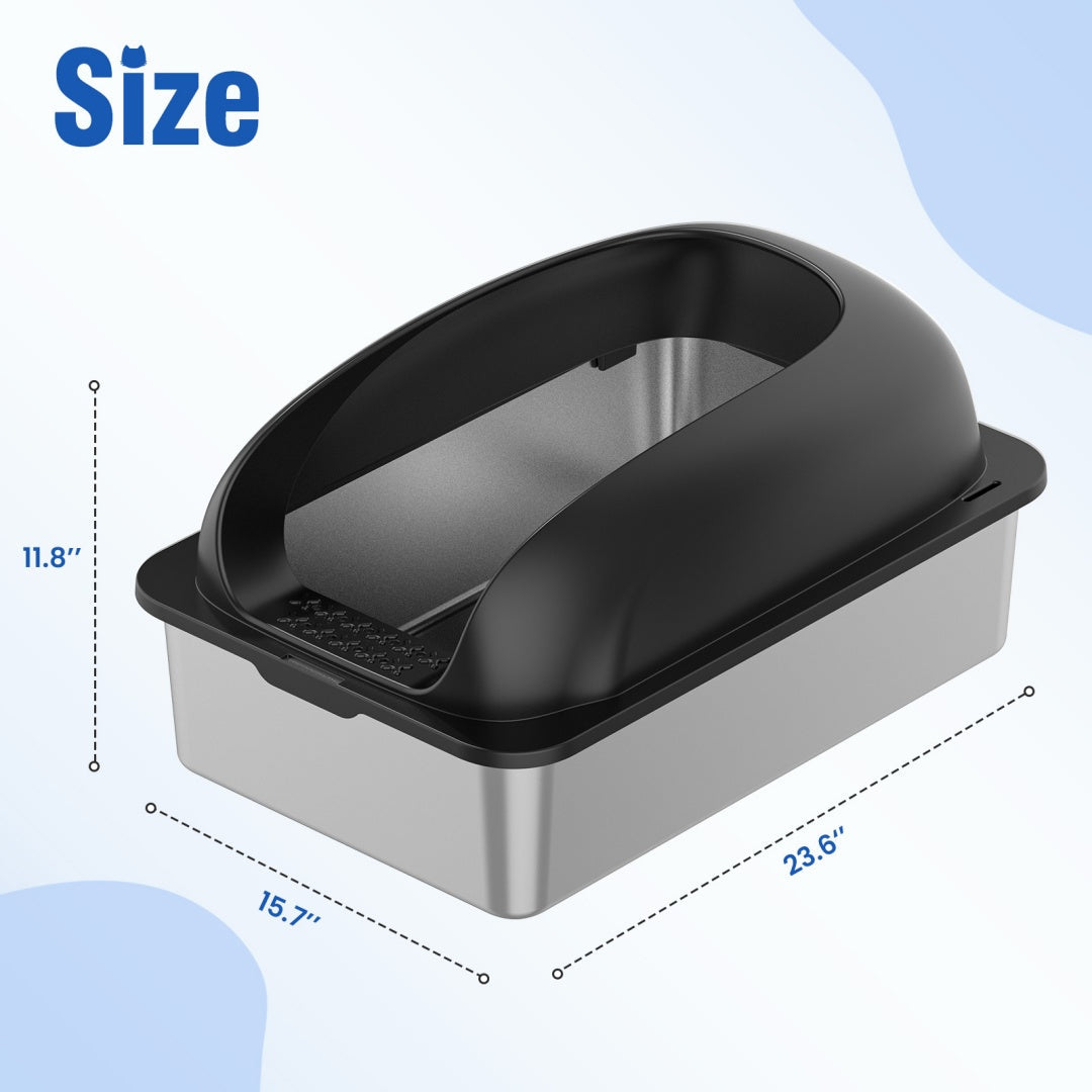HKM-6789437 Large Stainless Steel Cat Litter Box with Lid, Non-Slip Base, Scoop and Mat Included