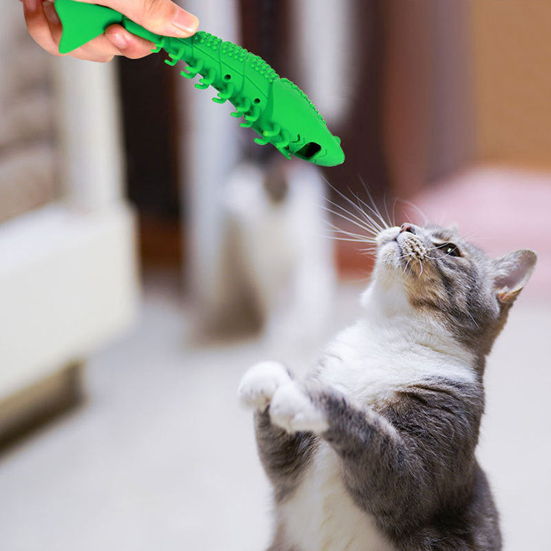 HKM-6789565 Silicone Cat Toothbrush Toy with Natural Rubber for Teeth Cleaning and Biting Fun