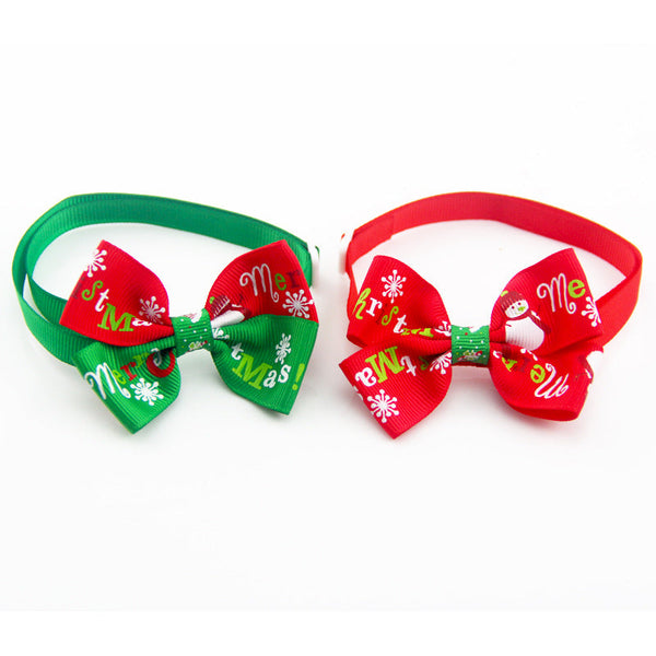 HKM-6791741 Pet Bow Tie Collar in Festive Red and Green for Dogs and Cats - Handcrafted for All Seasons