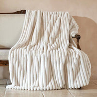 HKM-679187 Striped Jacquard Rabbit Fur Blanket in Various Colors and Sizes