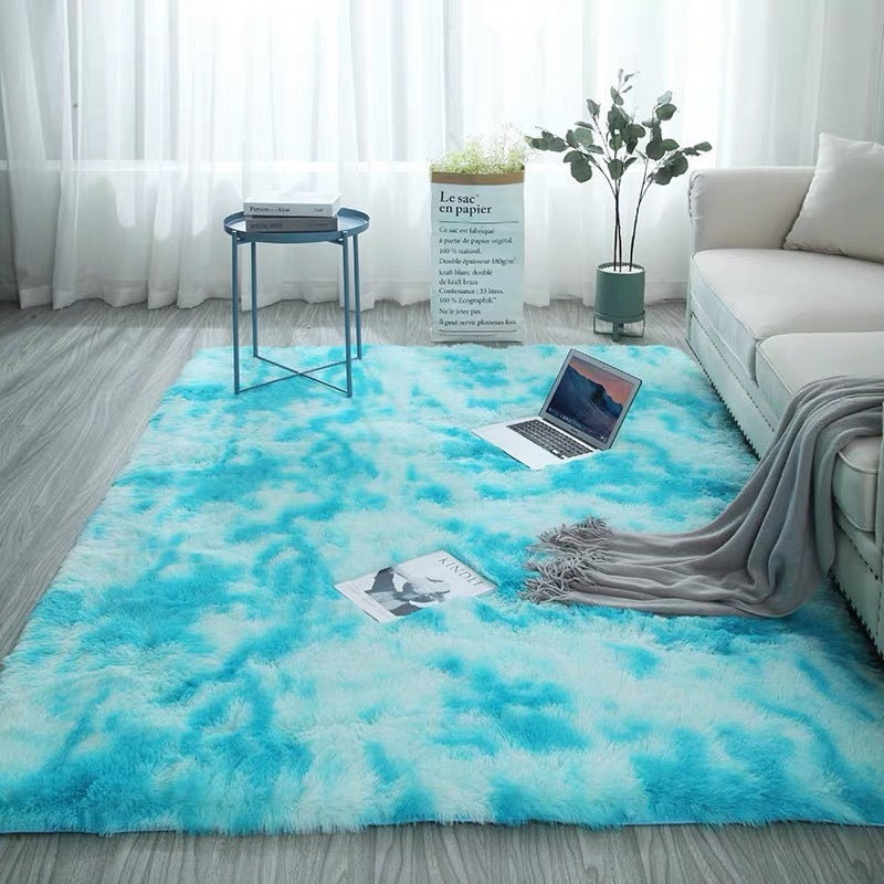 HKM-679251 Long Hair Tie-Dyed Gradient Carpet for Home and Yoga Use, Soft Polyester Fiber, Modern Square Design