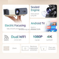 HKM-679379 A004 Pro Full HD 1080P Portable Projector with Auto Focus and Wireless Screen Mirroring