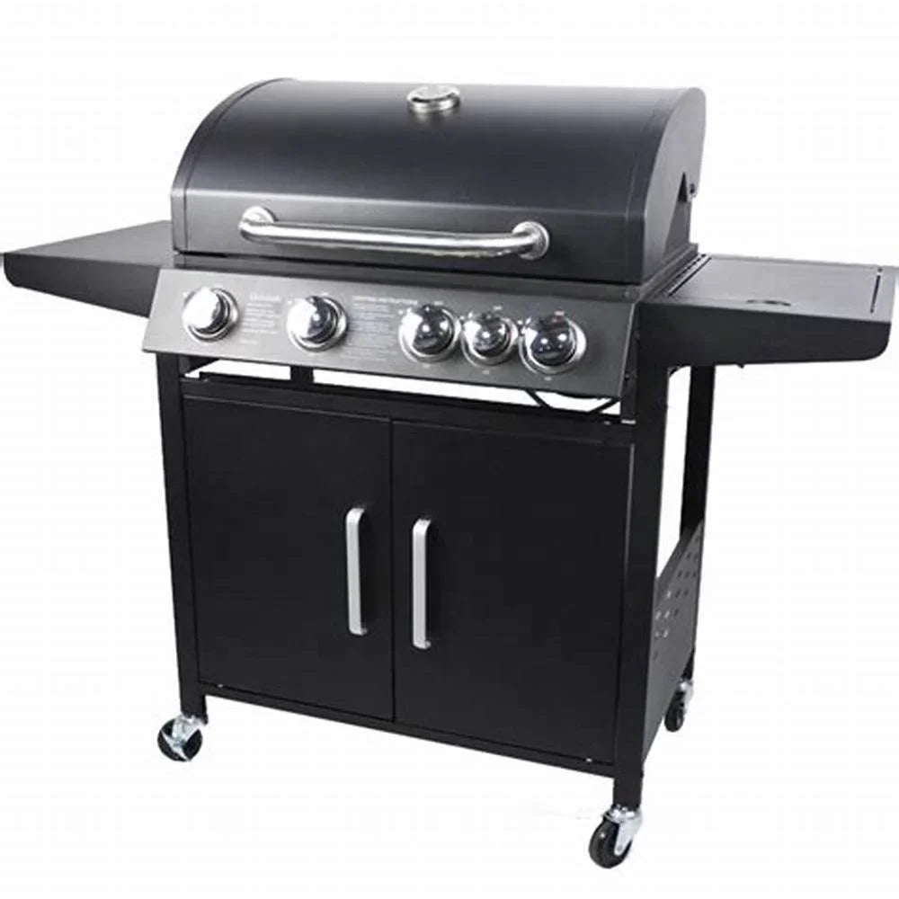 HKM-679379 Stainless Steel 6-Burner Gas Grill with Side Burner and Storage Cabinets