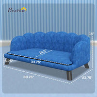 HKM-6795197 Elegant Dark Blue Pet Sofa Bed for Medium and Large Dogs with Removable Cushion and Solid Wood Legs