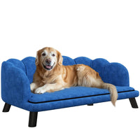 HKM-6795197 Elegant Dark Blue Pet Sofa Bed for Medium and Large Dogs with Removable Cushion and Solid Wood Legs