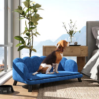 HKM-6795197 Elegant Dark Blue Pet Sofa Bed for Medium and Large Dogs with Removable Cushion and Solid Wood Legs