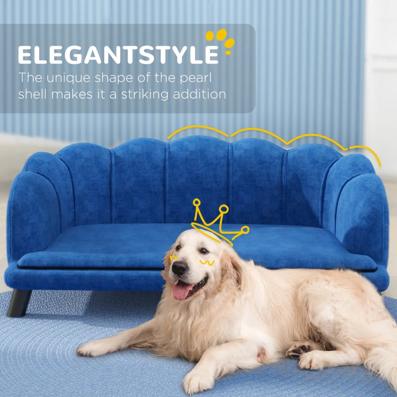 HKM-6795197 Elegant Dark Blue Pet Sofa Bed for Medium and Large Dogs with Removable Cushion and Solid Wood Legs