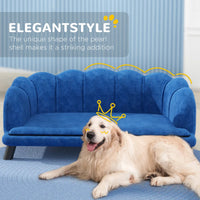 HKM-6795197 Elegant Dark Blue Pet Sofa Bed for Medium and Large Dogs with Removable Cushion and Solid Wood Legs