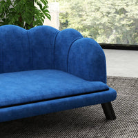HKM-6795197 Elegant Dark Blue Pet Sofa Bed for Medium and Large Dogs with Removable Cushion and Solid Wood Legs